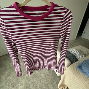 GAP Pink and White Striped Long Sleeve Tee